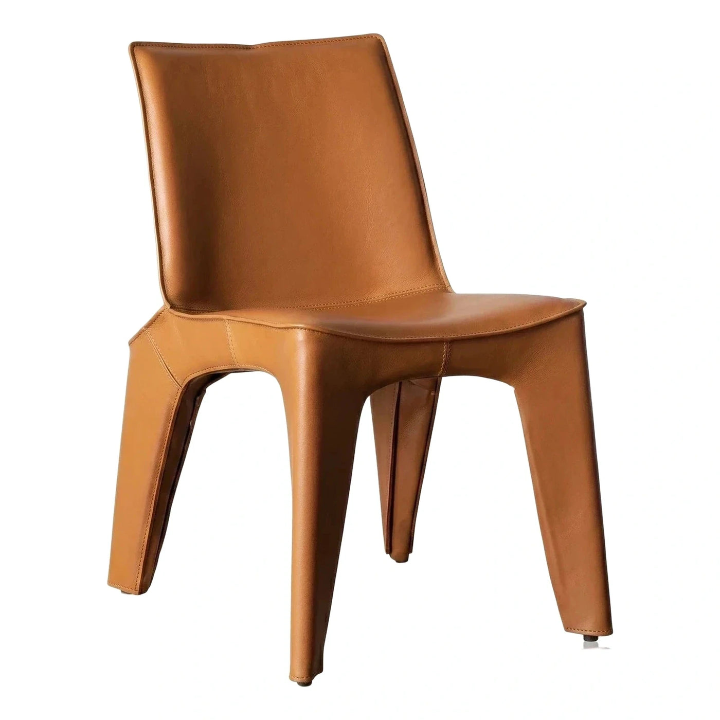 Modern Tan Leather Dining Chair with Upholstered Legs