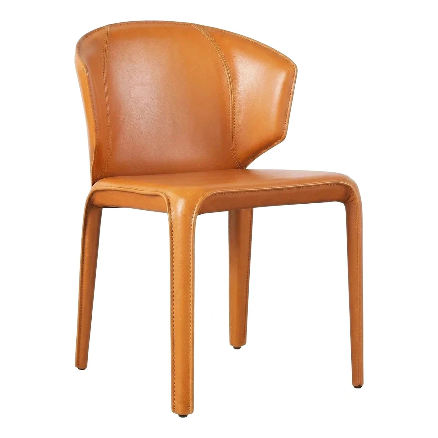 Modern Tan Leather Upholstered Dining Chair