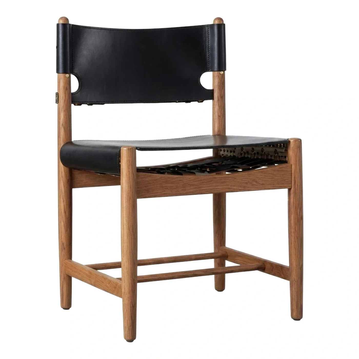 Black Leather Sling Dining Chair with Wood Frame