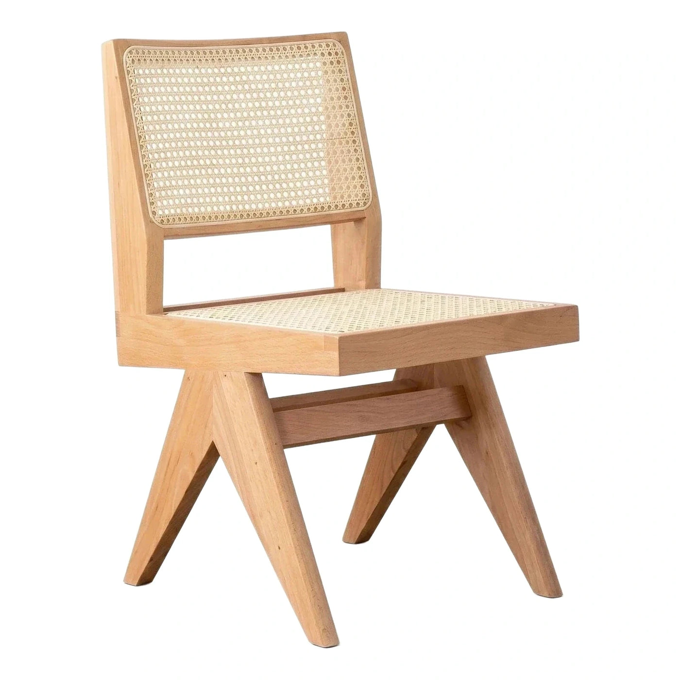 Light Wood Cane Webbing Dining Chair