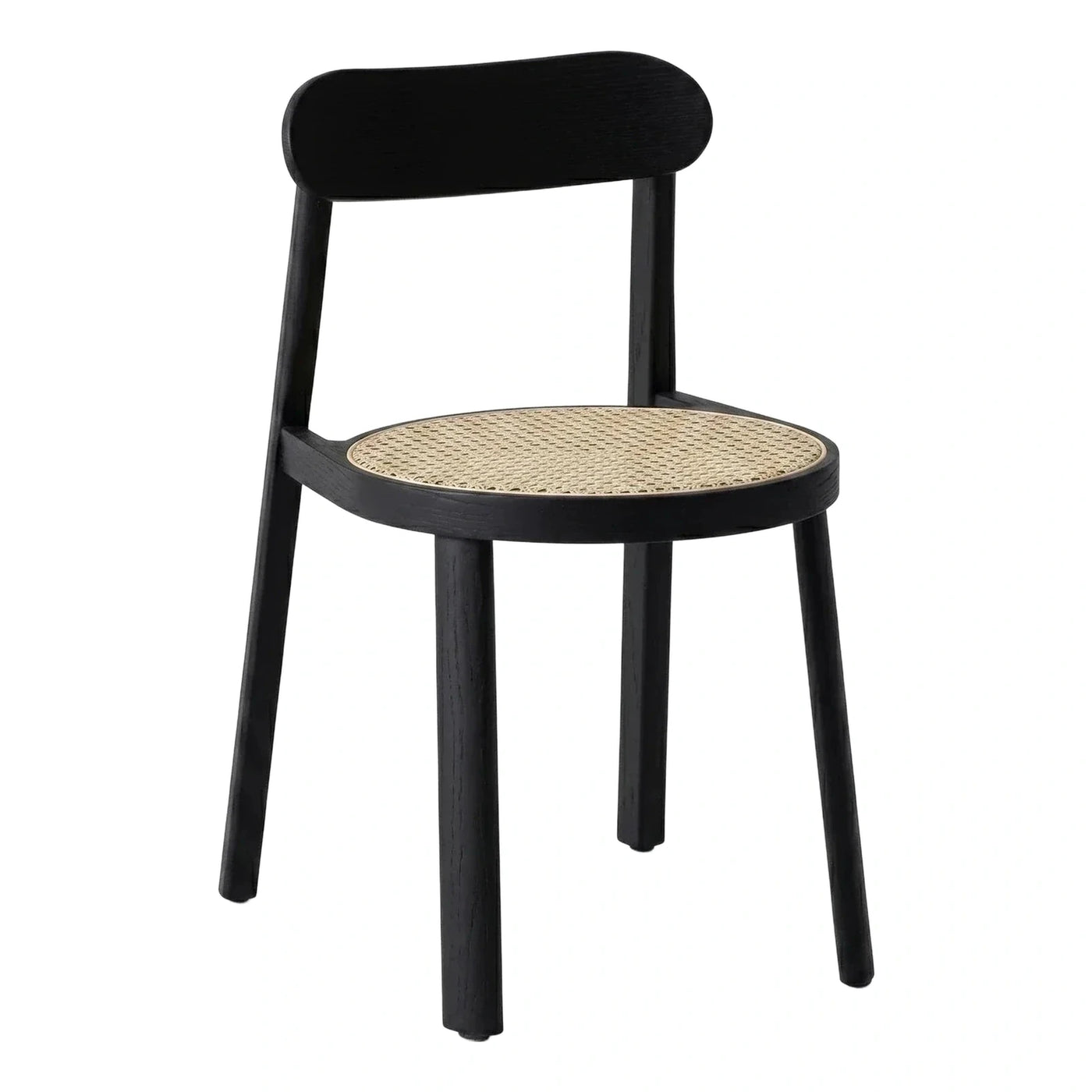 Black Wood Dining Chair with Round Cane Seat