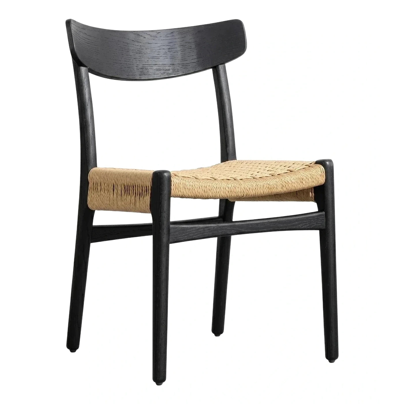 Black Wood Dining Chair with Woven Seat