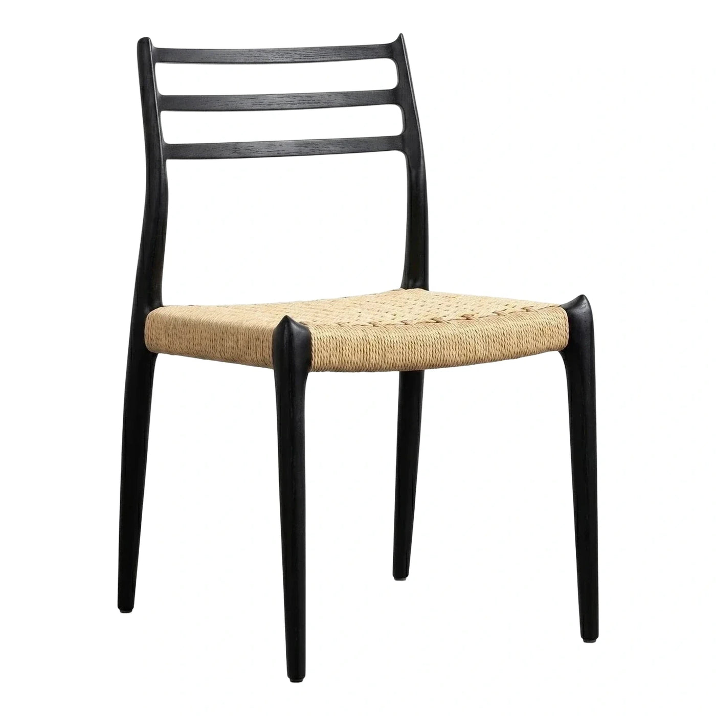 Modern Black Wood Dining Chair with Woven Seat