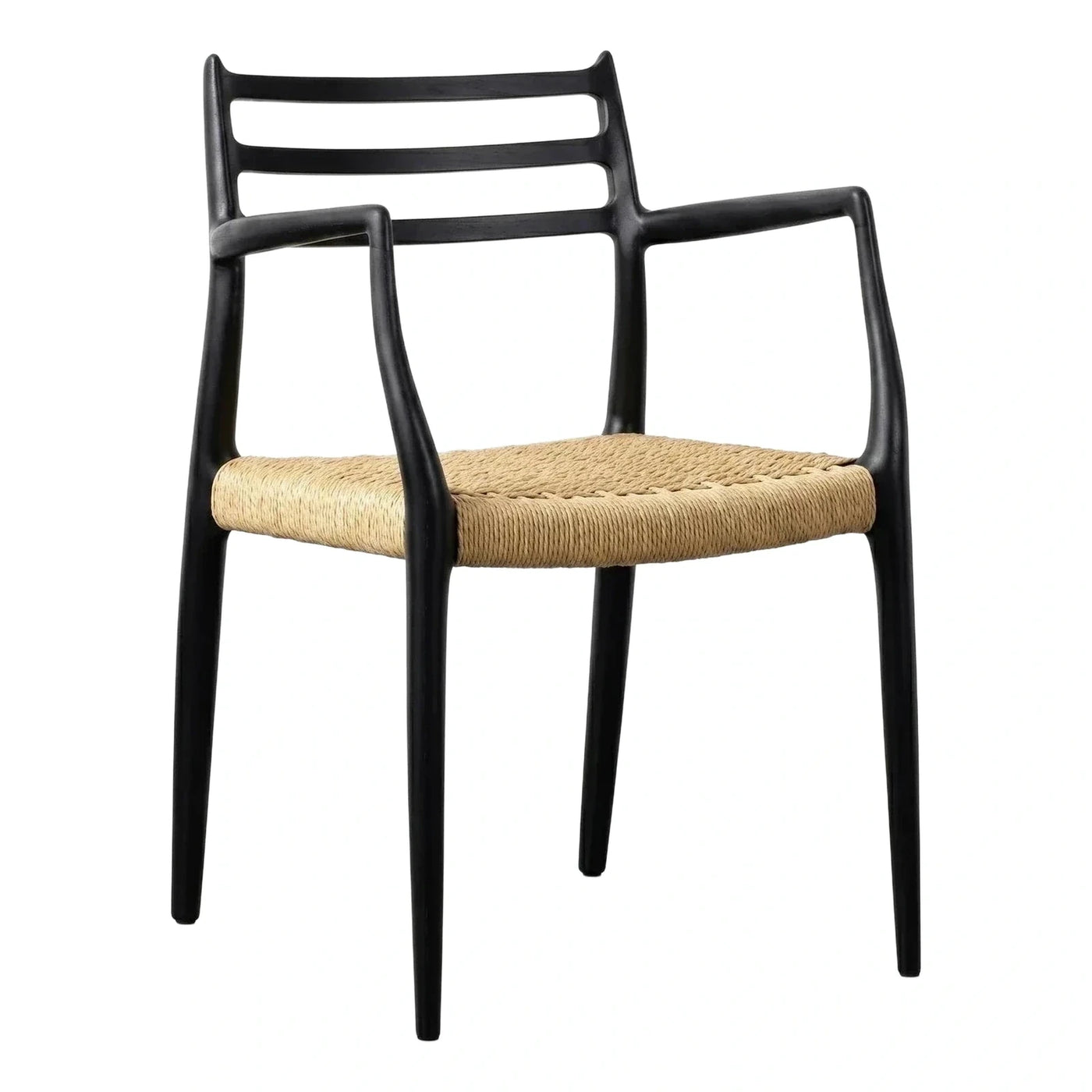 Modern Black Wood Dining Chair with Woven Seat