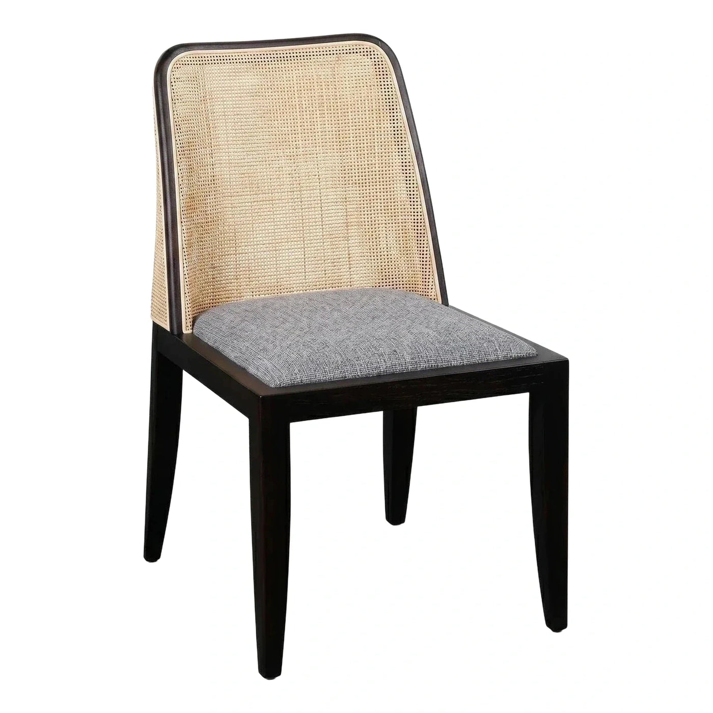 Dark Wood Cane Back Dining Chair with Grey Seat