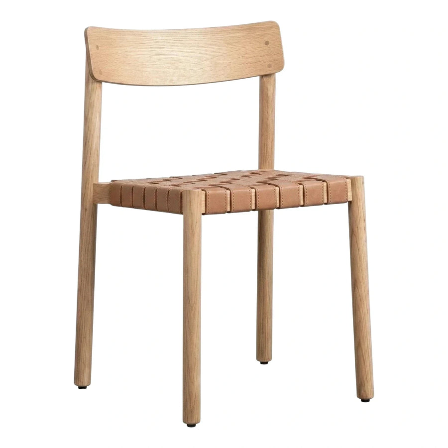 Light Wood Dining Chair with Woven Leather Seat