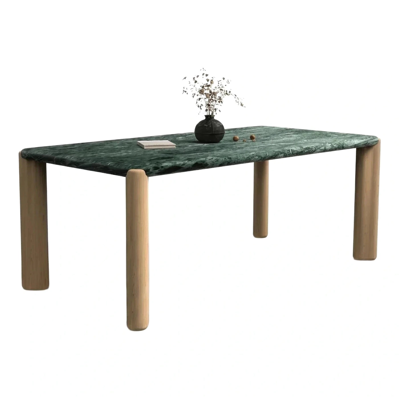 Green Stone Top Rectangular Dining Table With Wood Legs