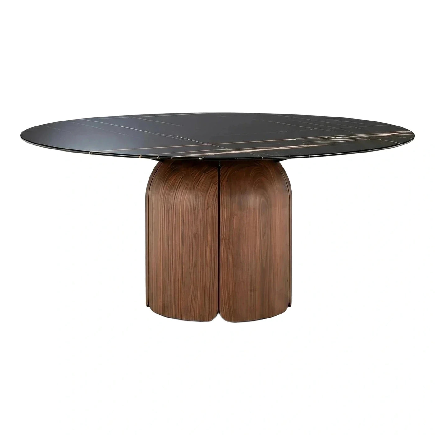 Round Black Marble Top Dining Table Wood Base