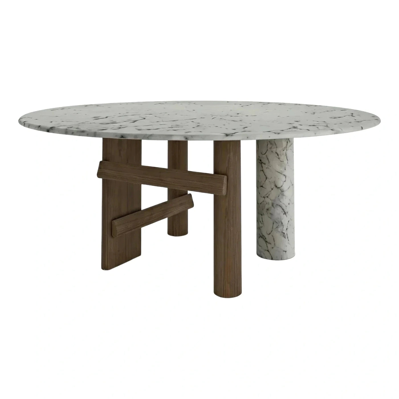 Oval Marble Dining Table with Mixed Wood Base