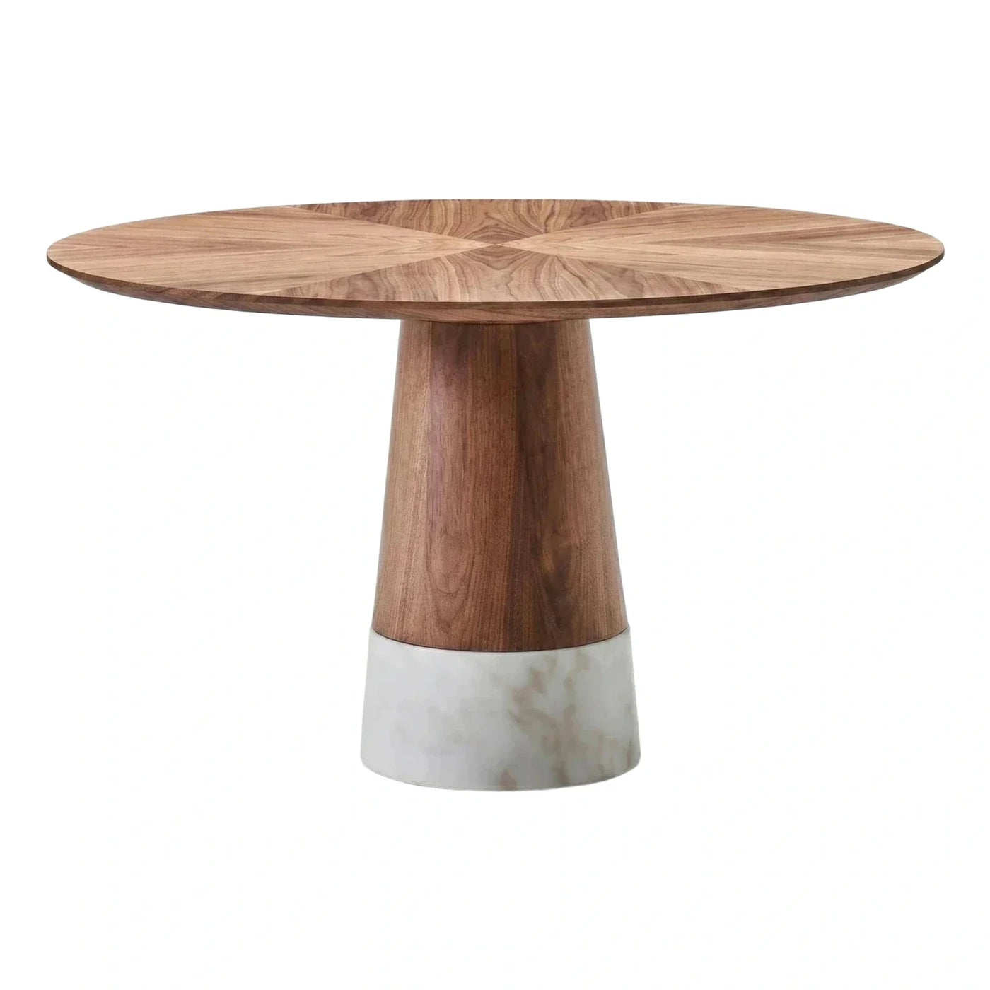 Round Wood Pedestal Table with Marble Base