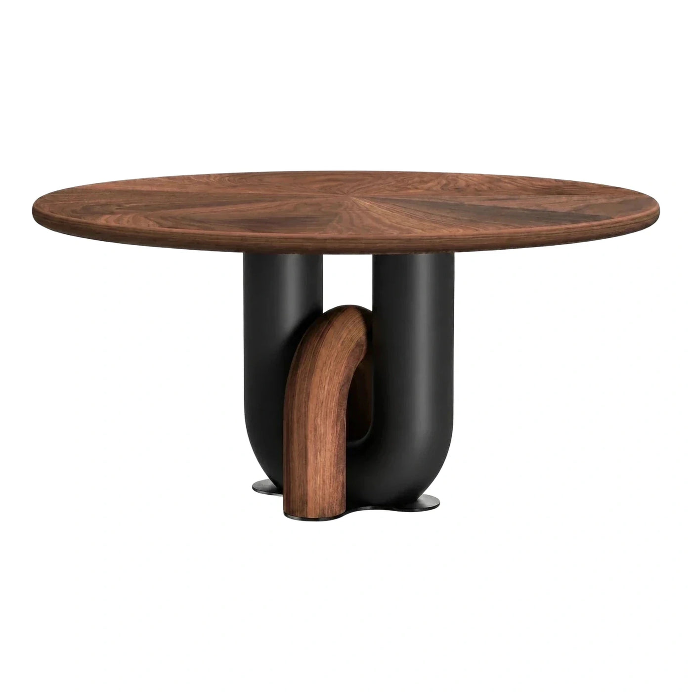 Modern Round Wood Dining Table with Black Base