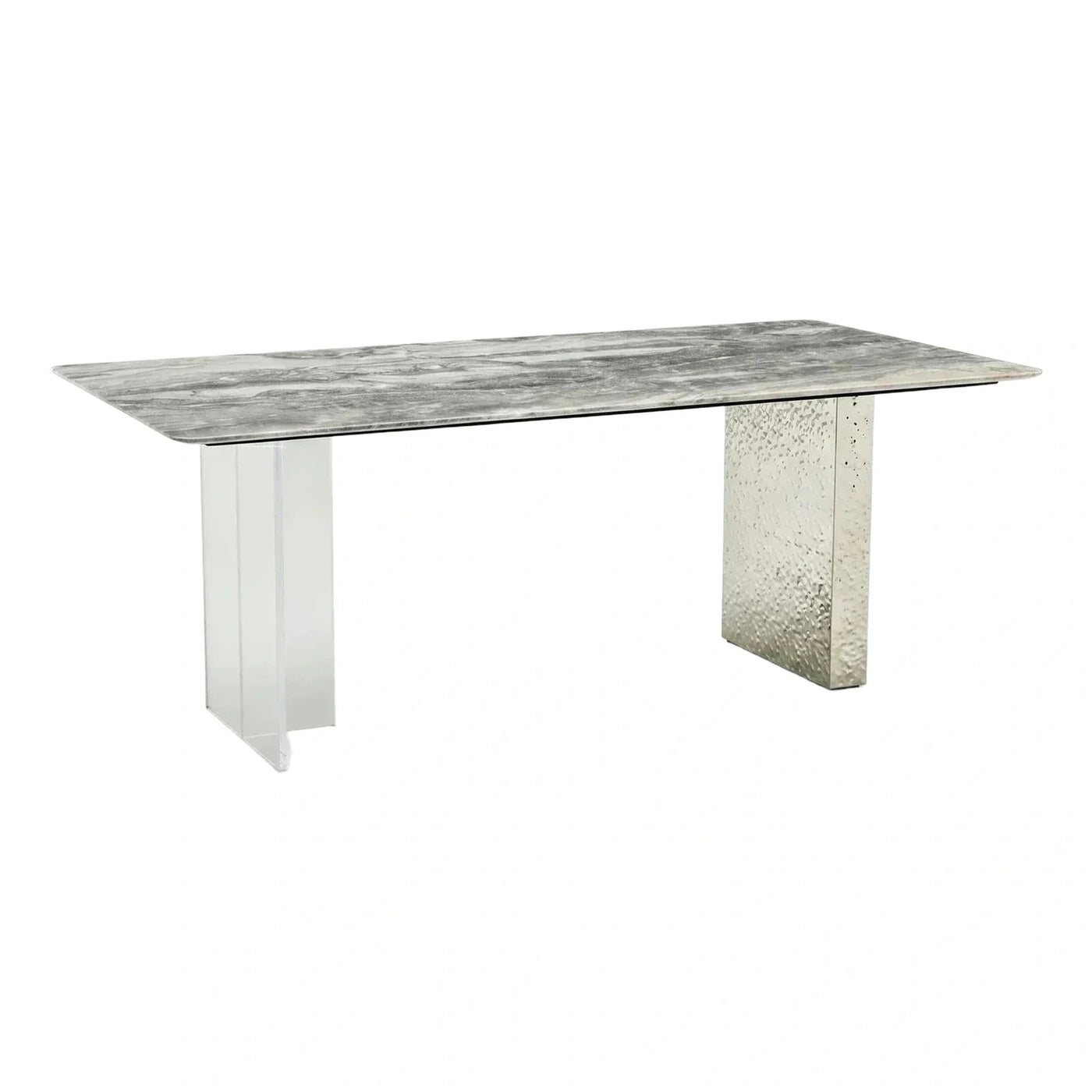 Modern Grey Marble Dining Table with Asymmetric Base