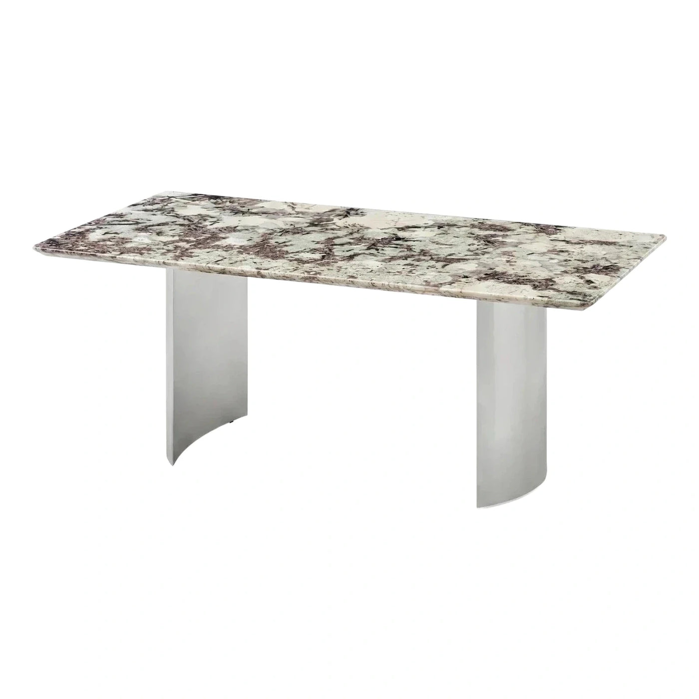 Rectangular Stone Top Table with Curved Metal Base