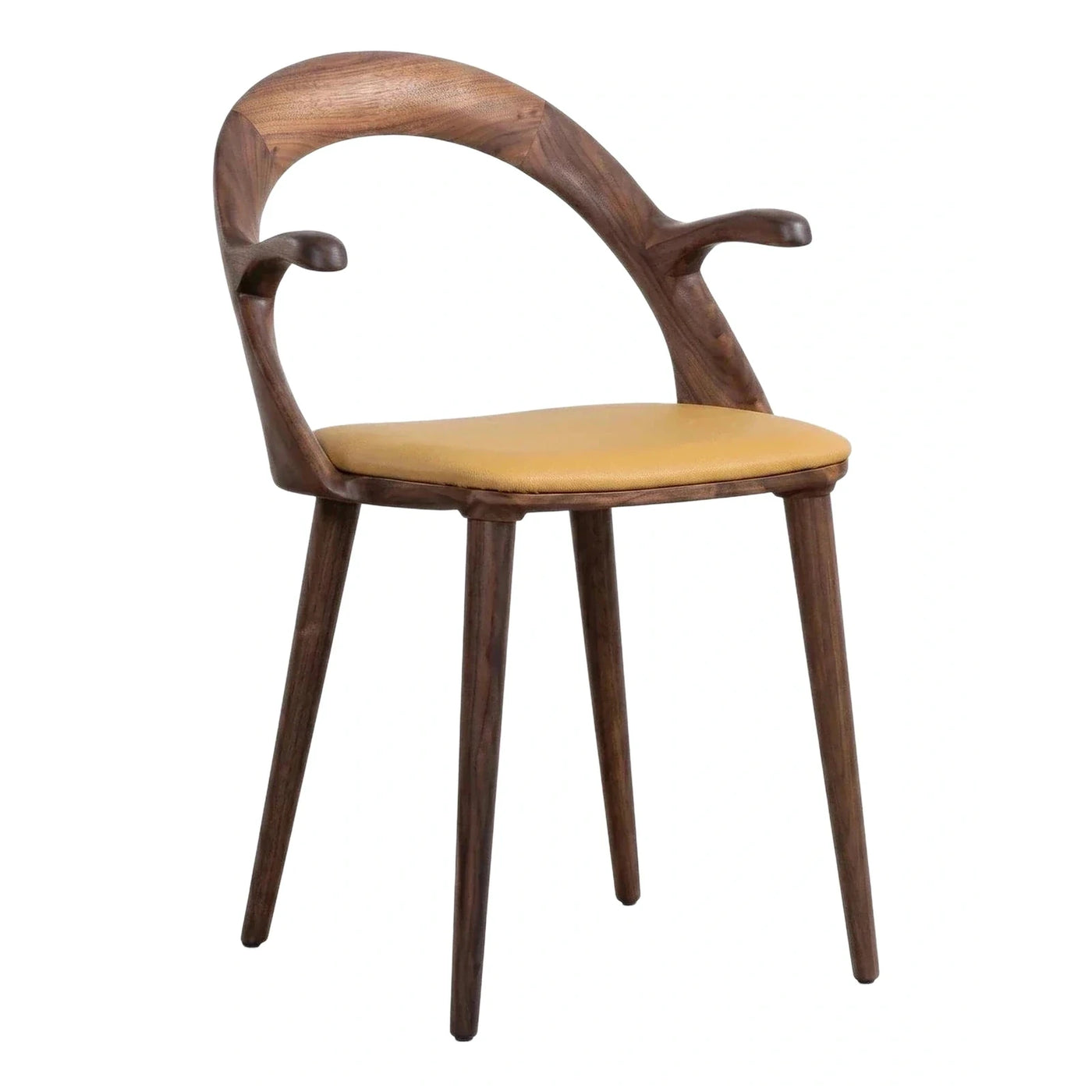 Solid Wood Curved Back Dining Chair with Leather Seat