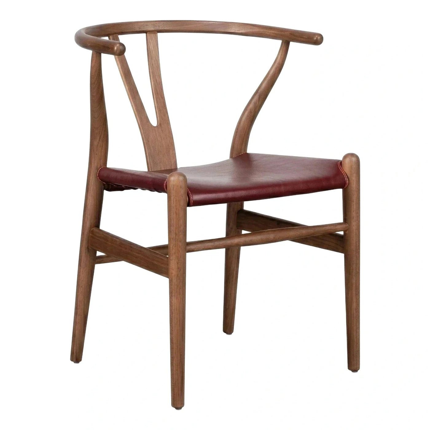 Walnut Wood Wishbone Chair with Leather Seat