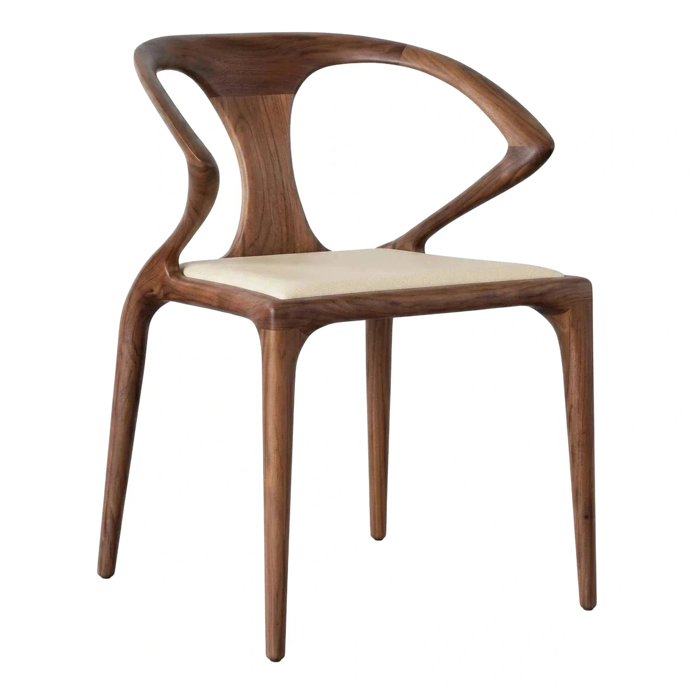 Modern Walnut Wood Dining Chair with Cream Seat