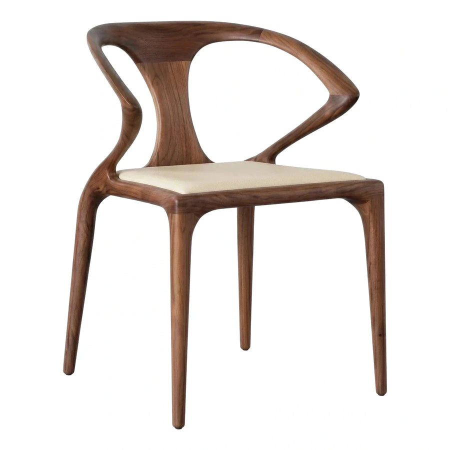 Modern Walnut Wood Dining Chair with Cream Seat