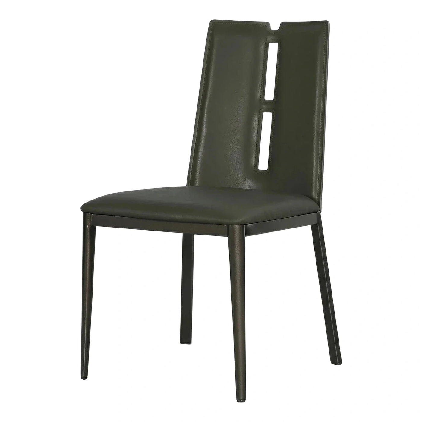 Modern Dark Green Leather Dining Chair with Cutout Back