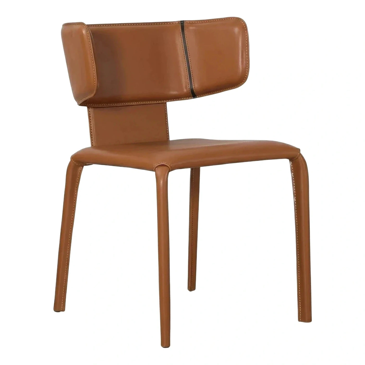 Modern Tan Leather Dining Chair with Wrapped Legs