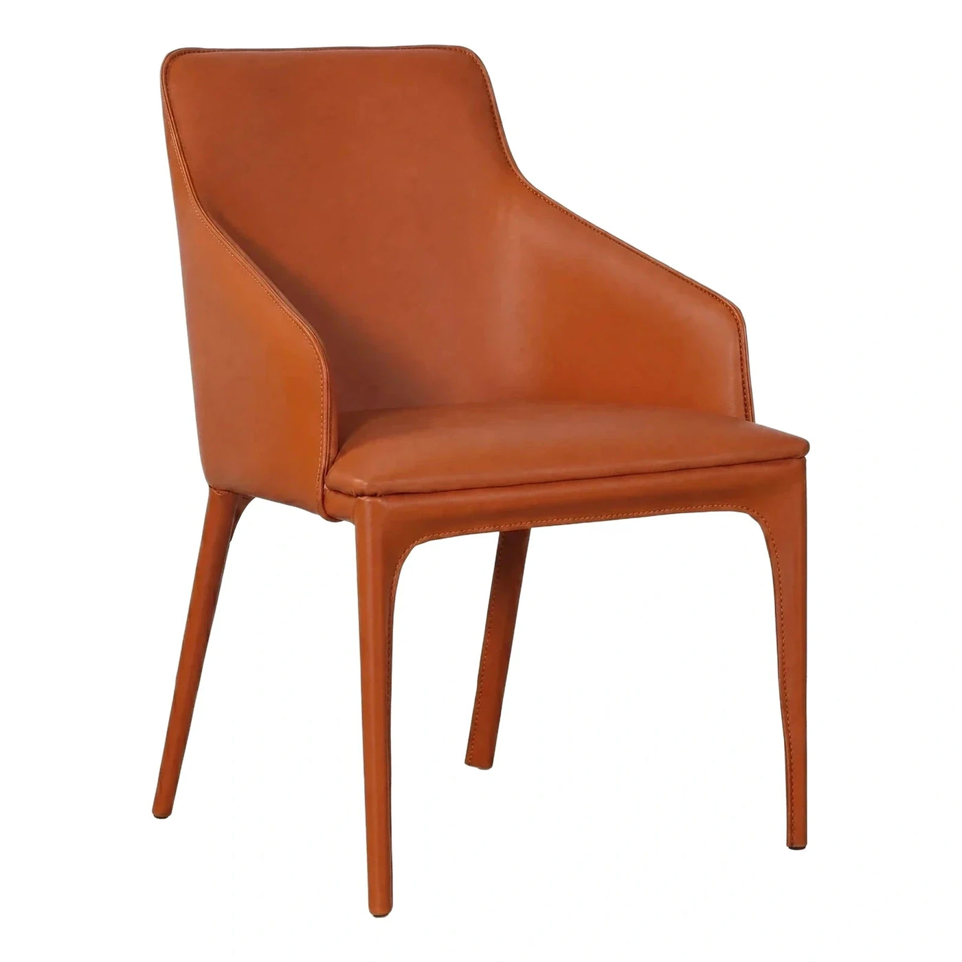 Modern Cognac Leather Upholstered Dining Chair