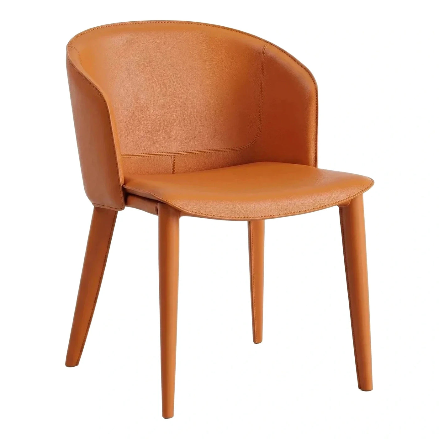 Tan Leather Bucket Dining Chair with Wrapped Legs