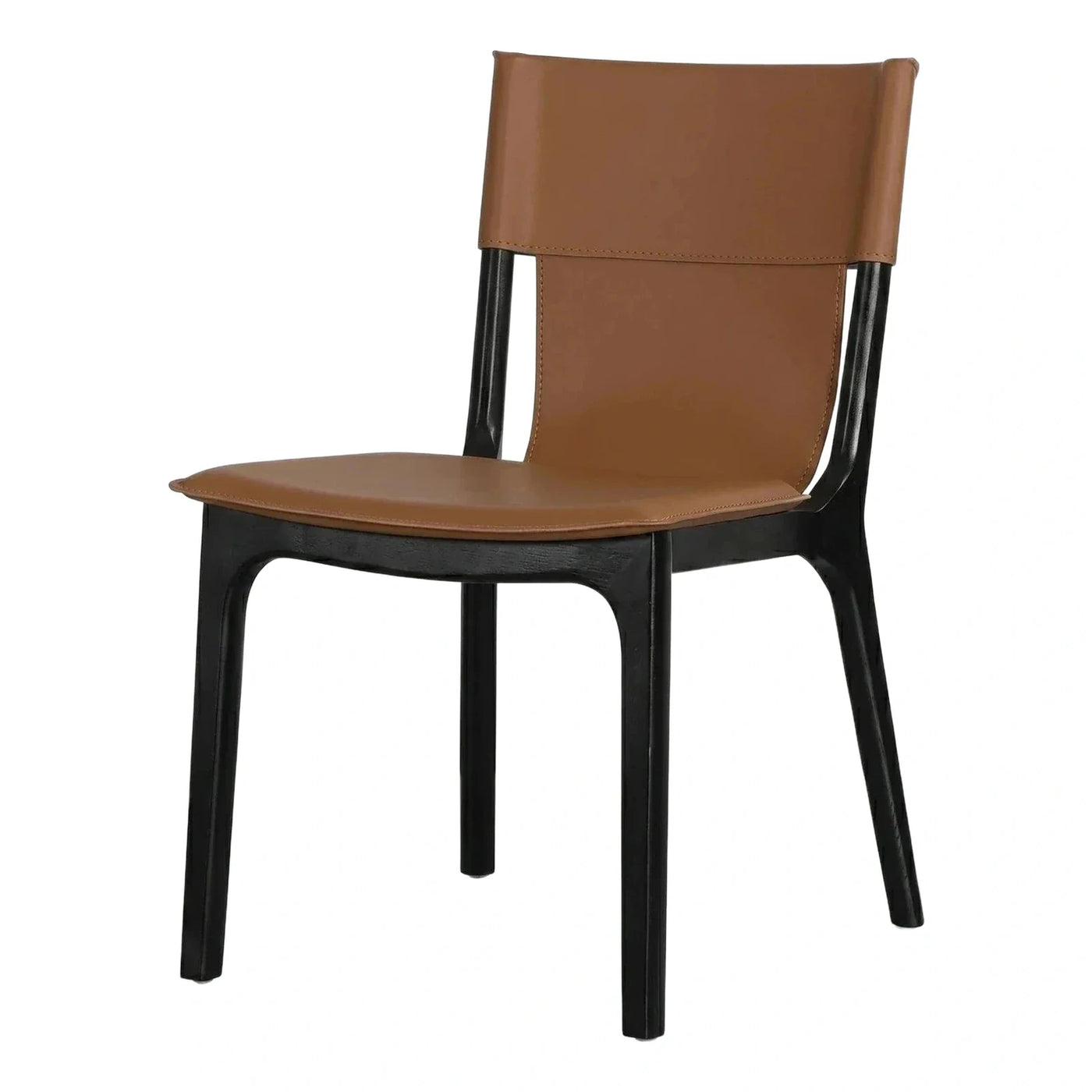 Modern Black Wood Dining Chair with Brown Leather