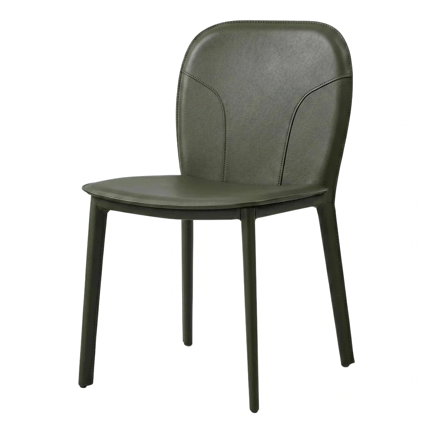 Modern Olive Green Leather Dining Chair with Stitched Back