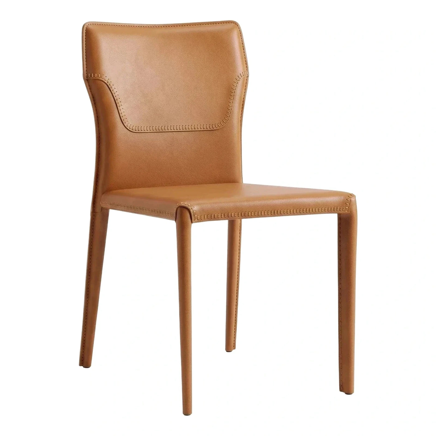 Modern Tan Leather Dining Chair with Stitching Detail