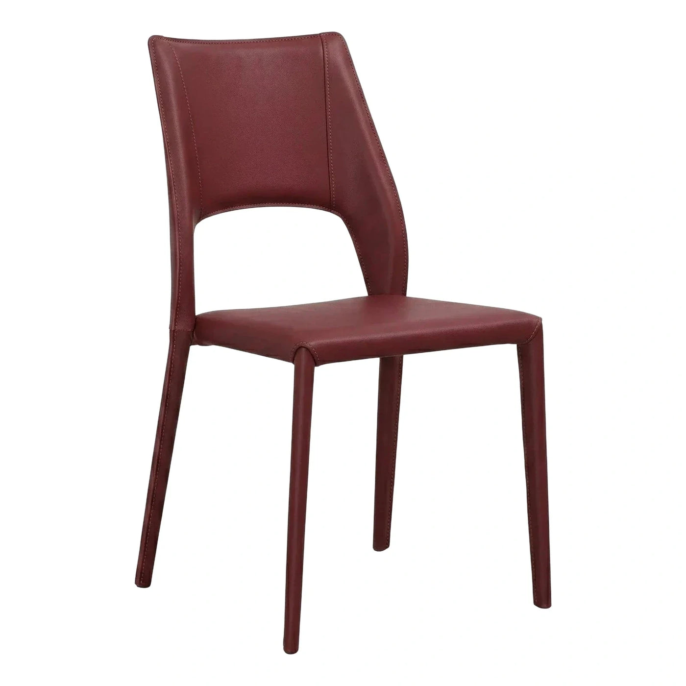 Modern Burgundy Leather Dining Chair with Stitching
