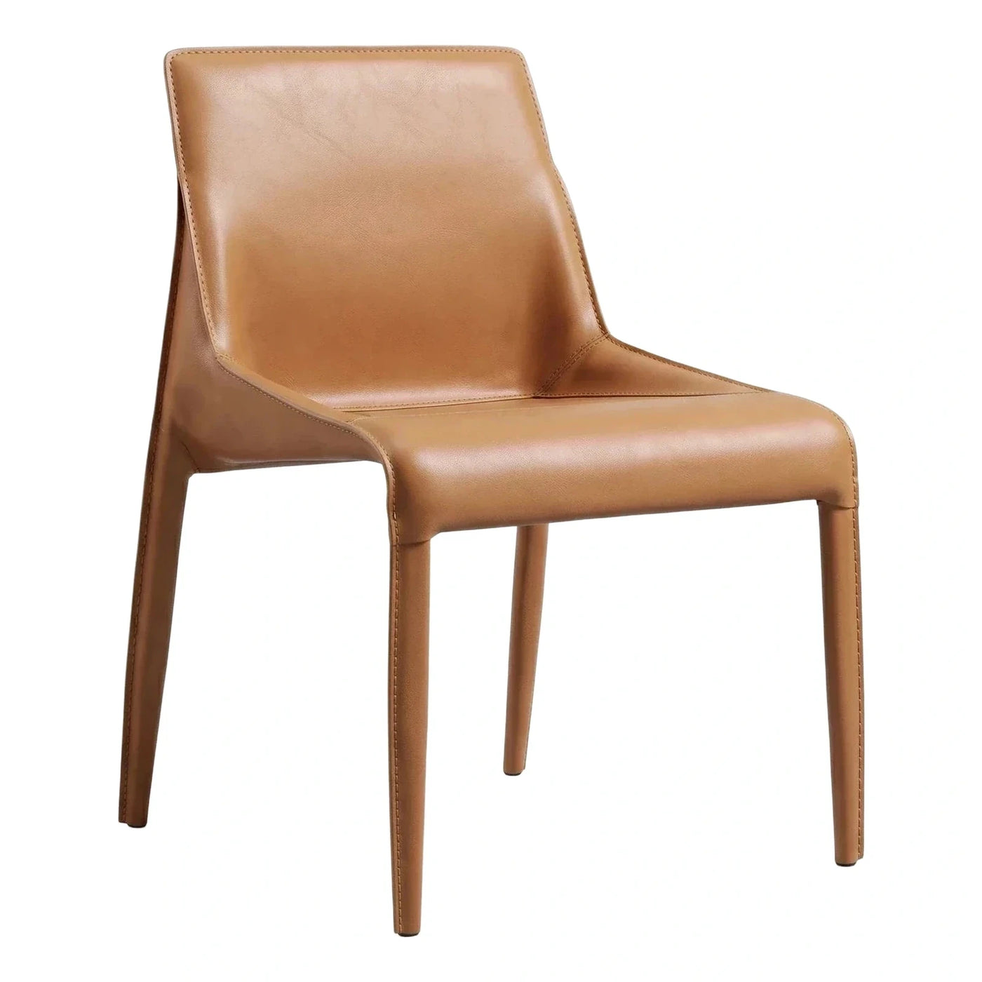 Modern Tan Leather Upholstered Dining Side Chair