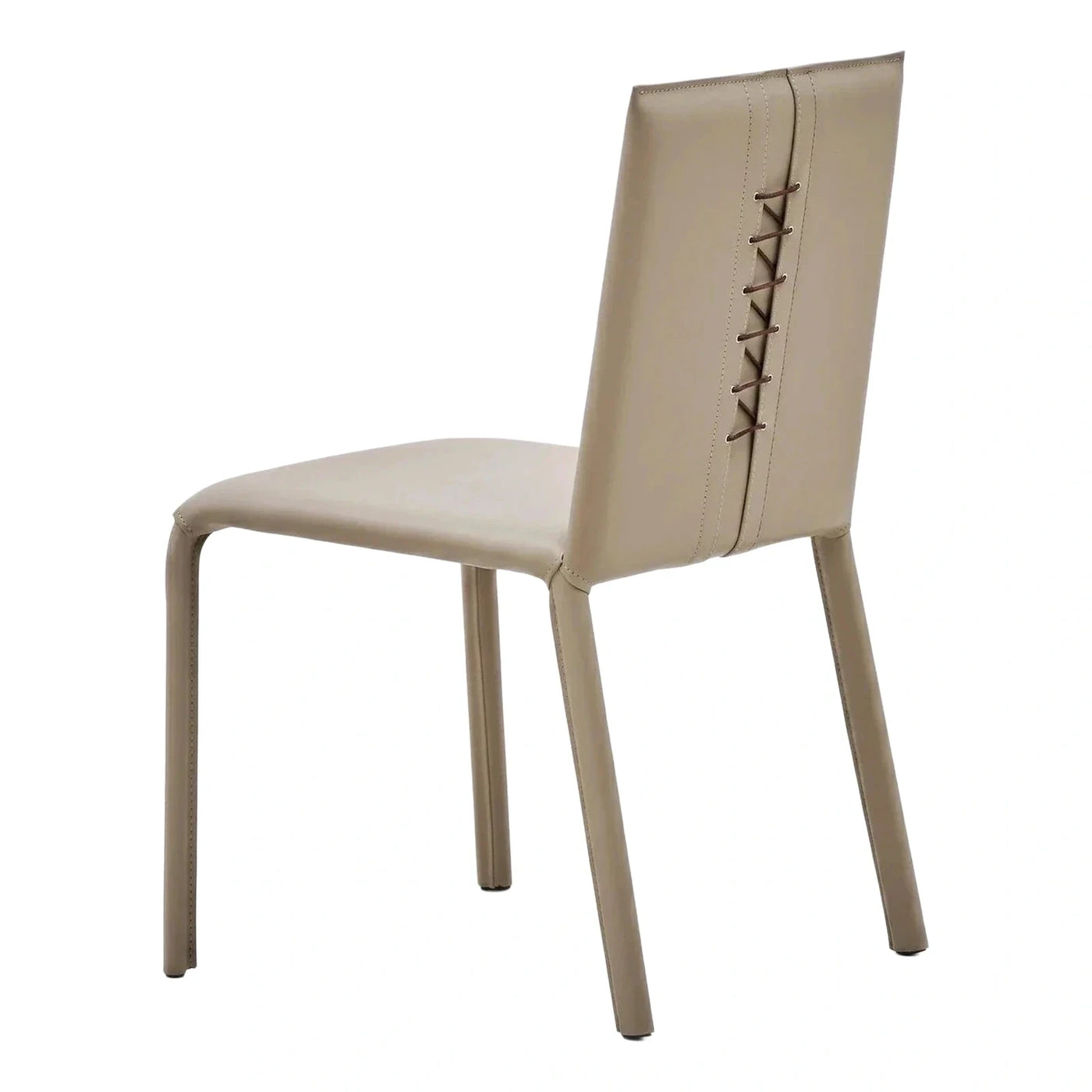 Modern Taupe Leather Dining Chair with Lace-Up Back