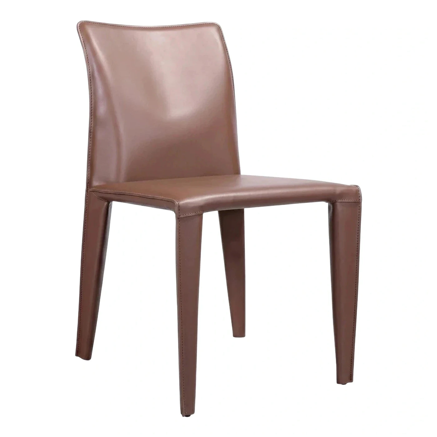 Modern Brown Leather Upholstered Dining Side Chair