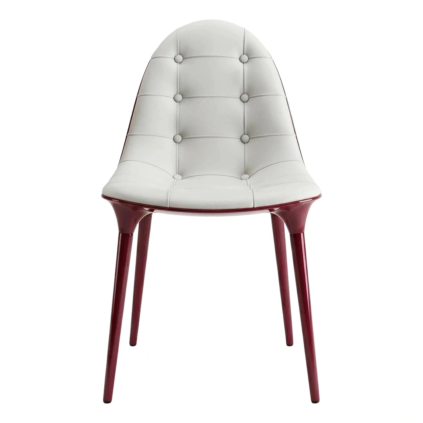 Modern White Tufted Dining Chair with Glossy Red Base