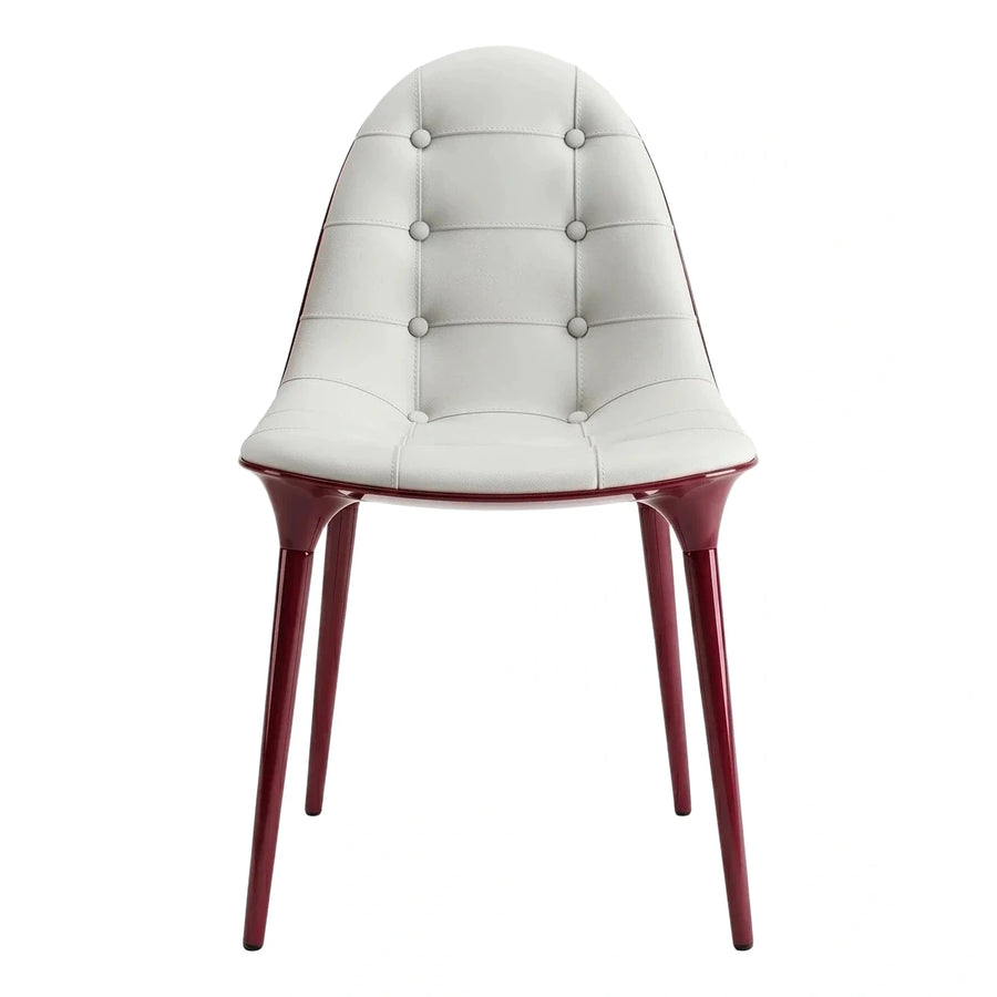 Modern White Tufted Dining Chair with Glossy Red Base