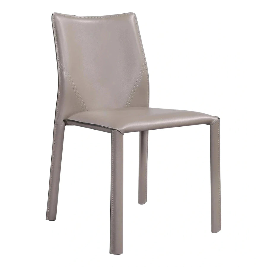 Modern Grey Leather Dining Chair with Stitched Back