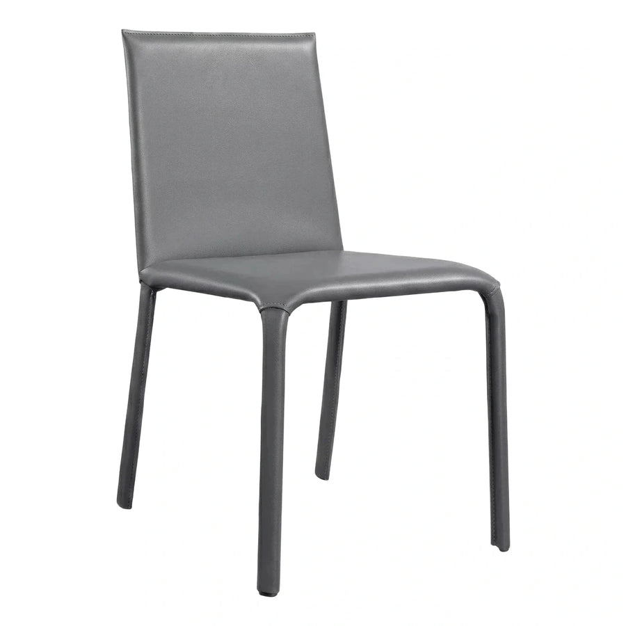 Modern Grey Leather Upholstered Dining Side Chair