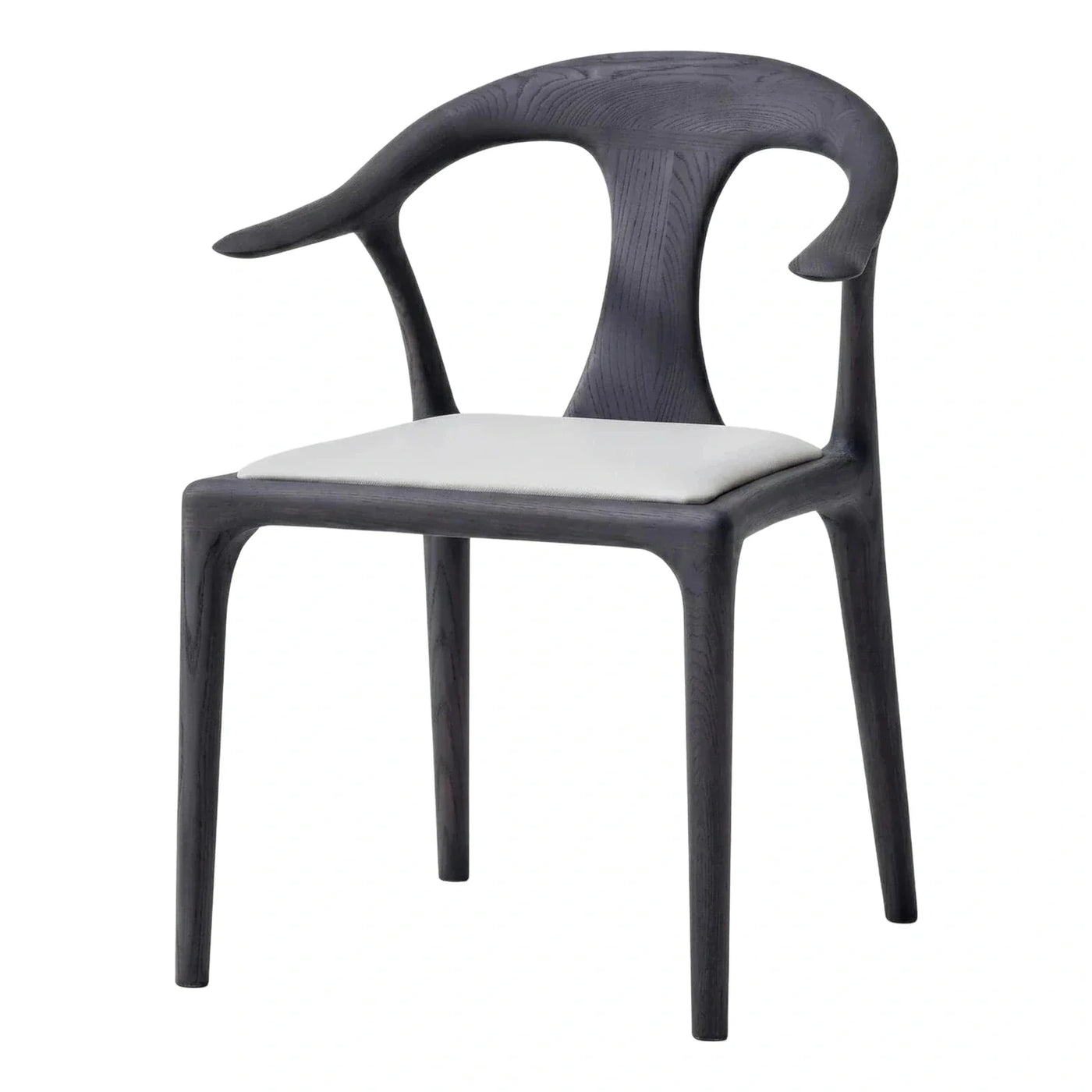 Sculptural Dark Wood Dining Chair with Cream Seat
