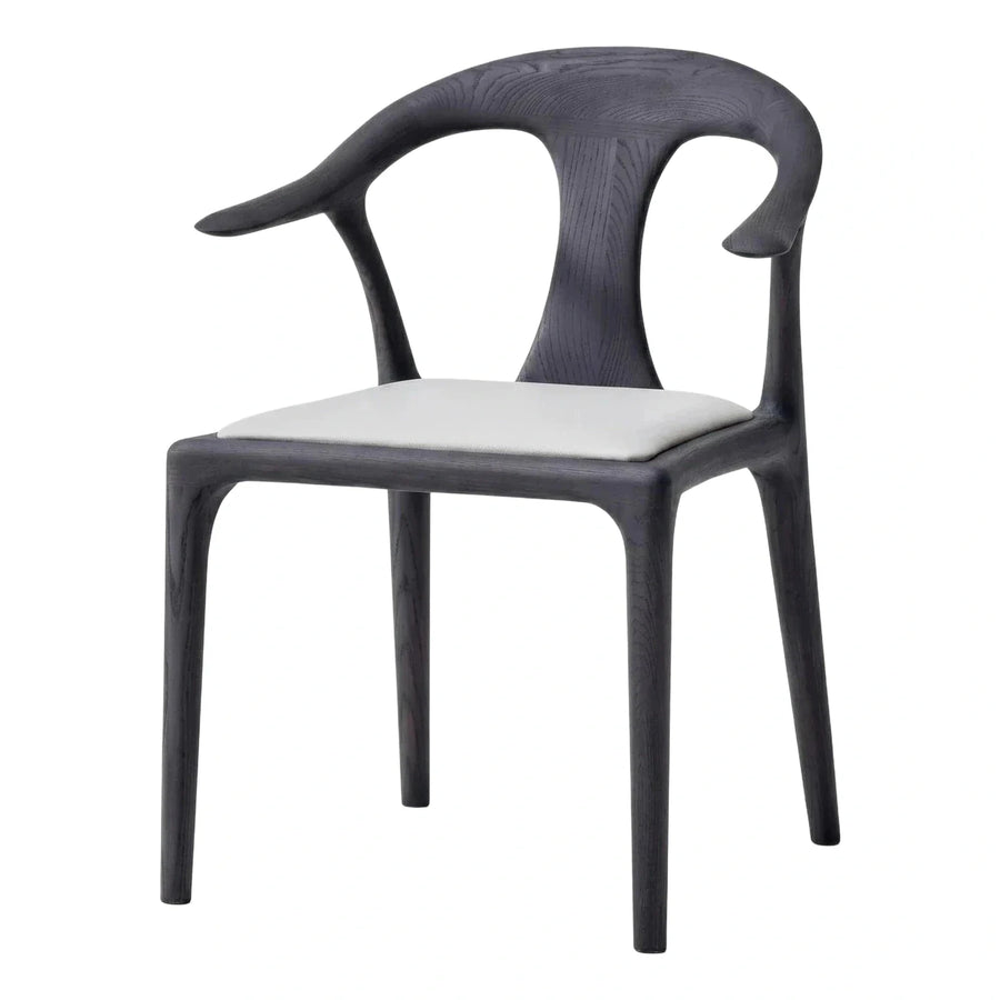 Sculptural Dark Wood Dining Chair with Cream Seat