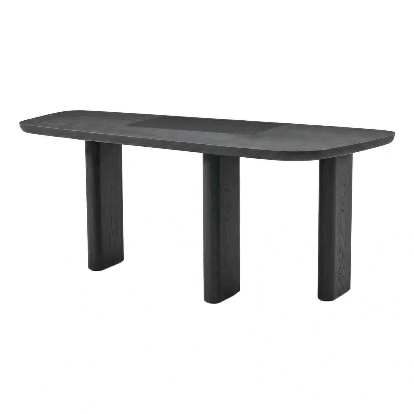 Modern Black Wood Dining Table With Center Inlay