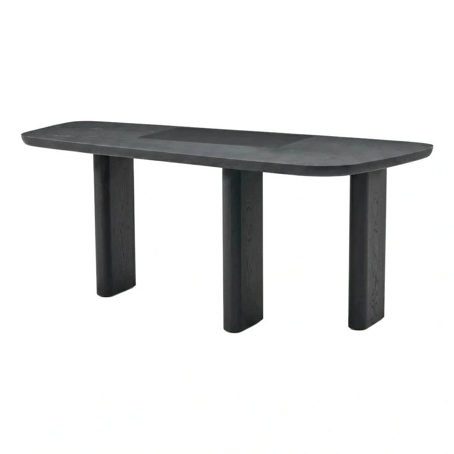 Modern Black Wood Dining Table With Center Inlay