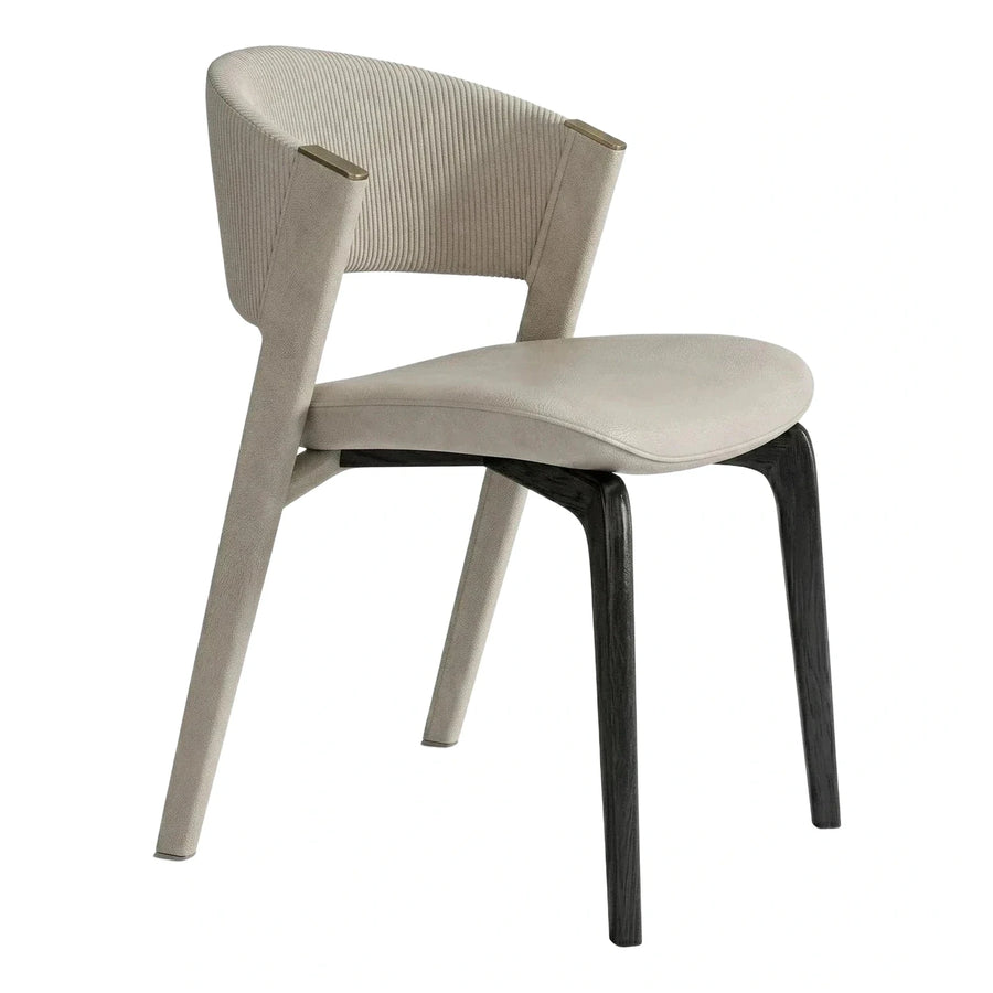 Modern Beige Ribbed Back Dining Chair with Dark Legs