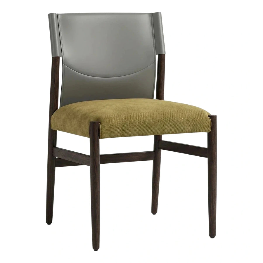 Dark Wood Dining Chair with Grey and Green Upholstery