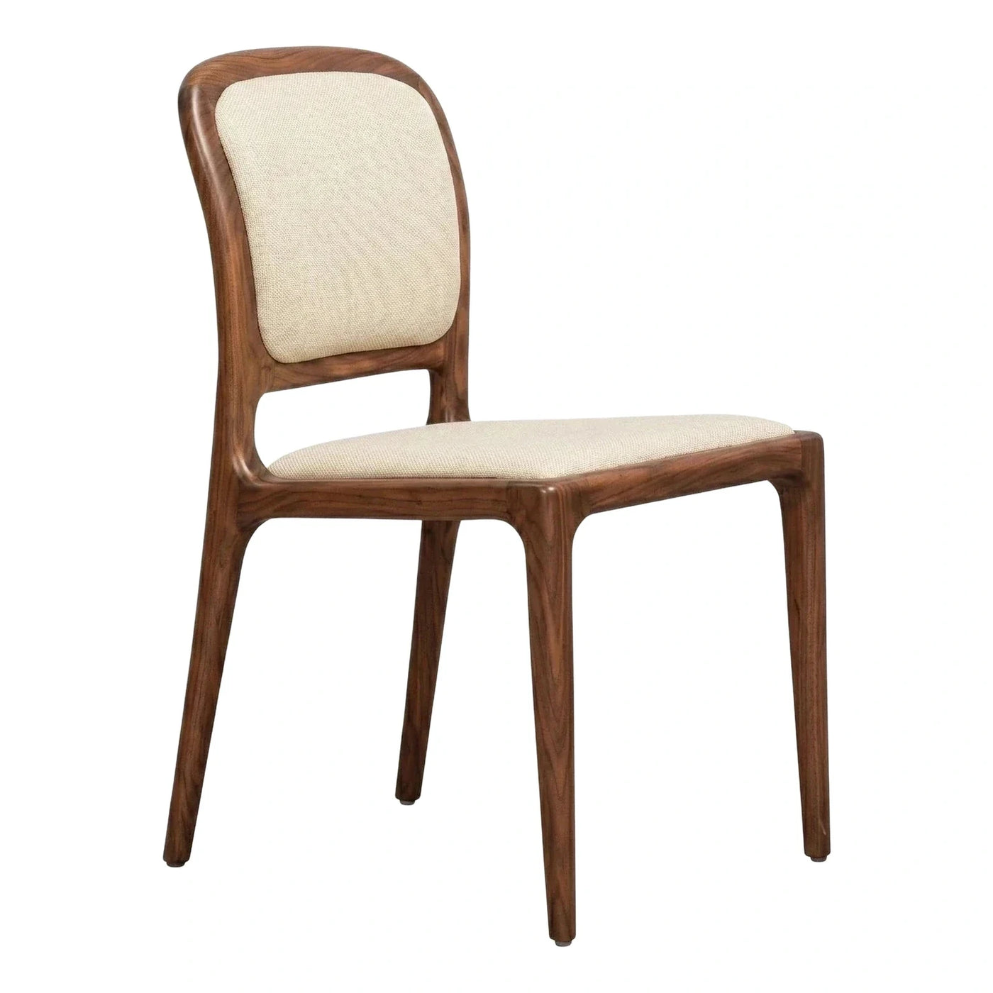 Modern Walnut Wood Dining Chair with Cream Fabric