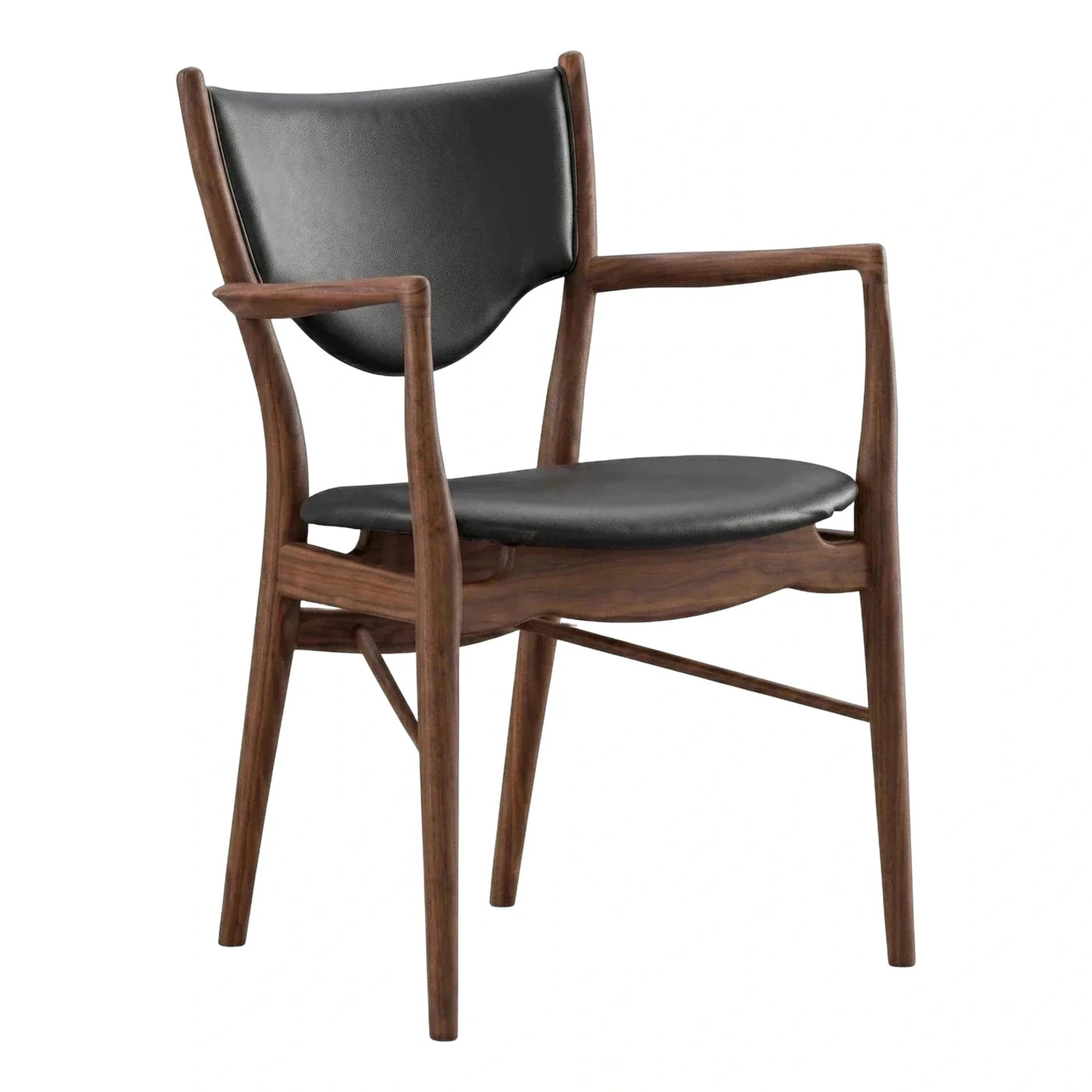 Mid-Century Modern Walnut Dining Chair with Black Leather