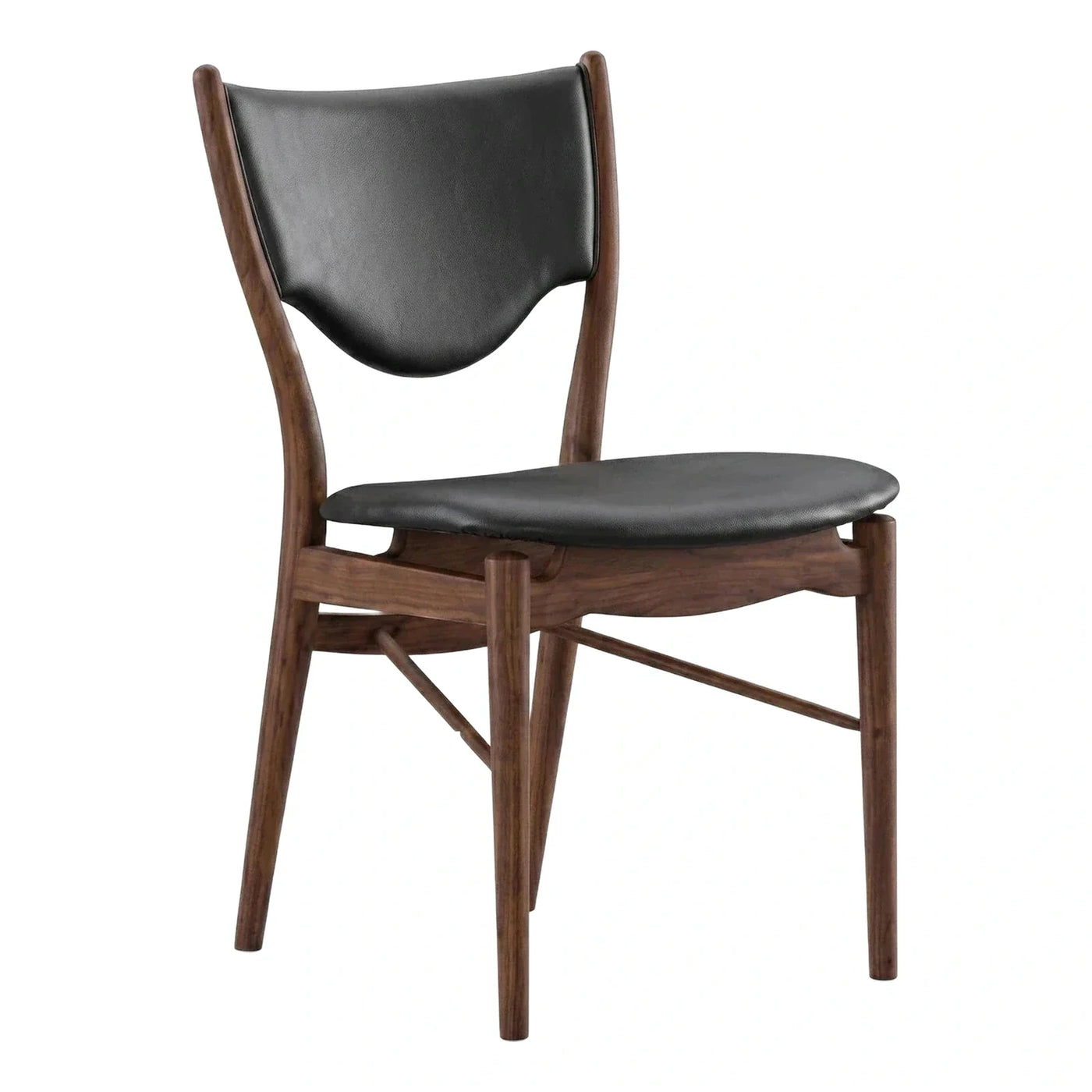 Black Leather Walnut Wood Dining Chair
