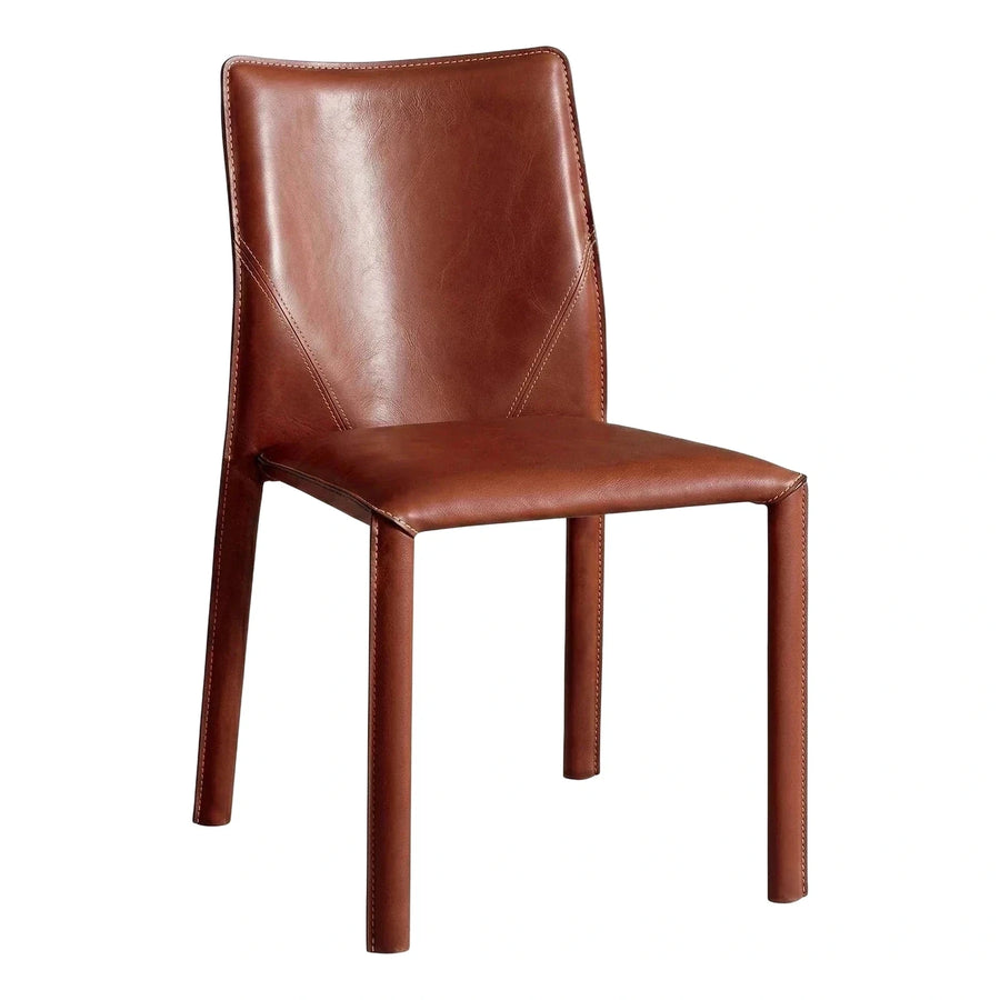 Modern Brown Leather Dining Chair with Wrapped Legs