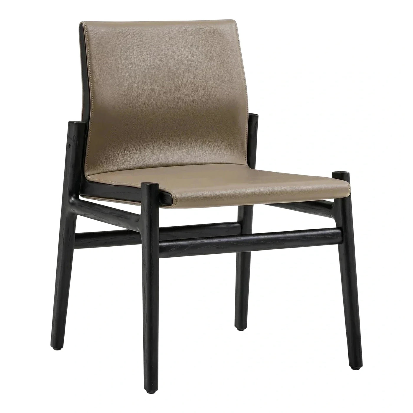Modern Black Wood Frame Taupe Leather Dining Chair