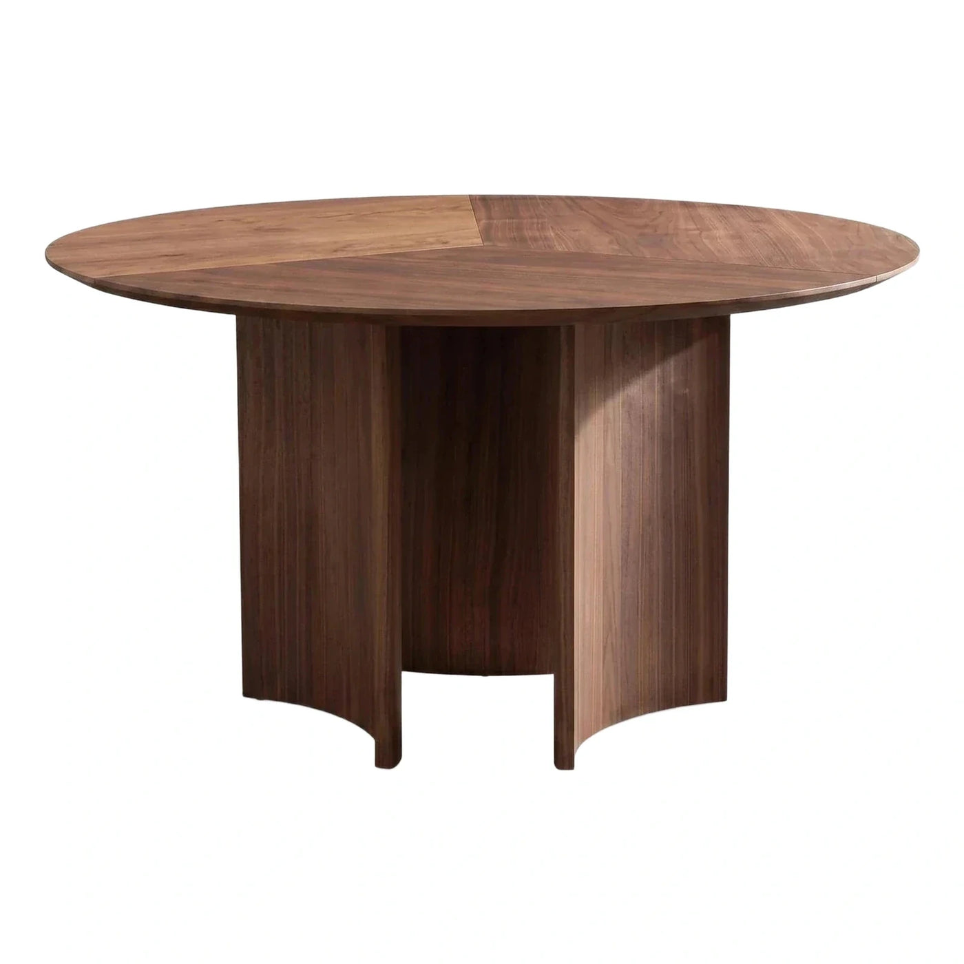 Round Dark Wood Dining Table with Sculptural Pedestal Base
