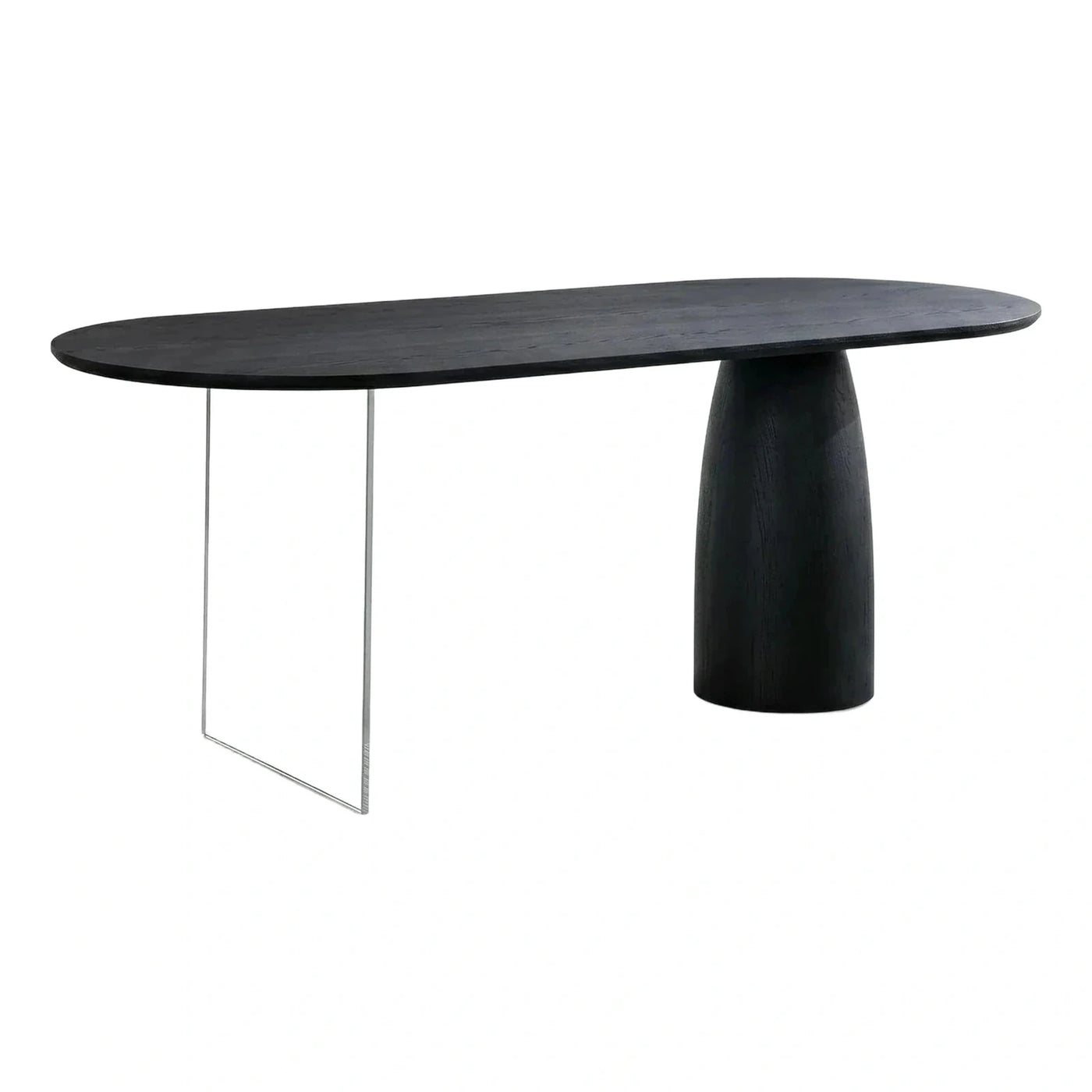 Modern Black Oval Dining Table with Transparent Leg