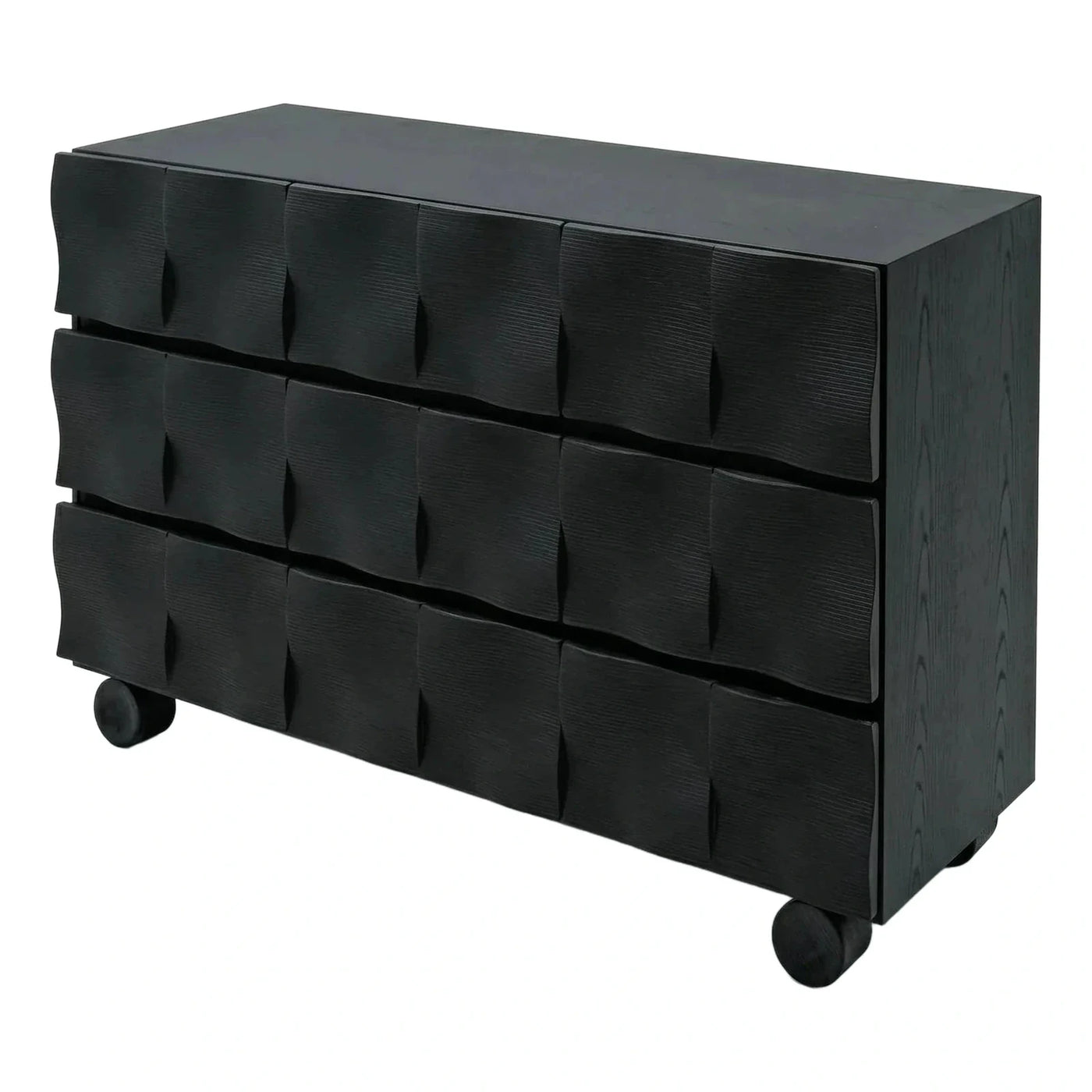 Black Textured Wood Wide Chest of Drawers